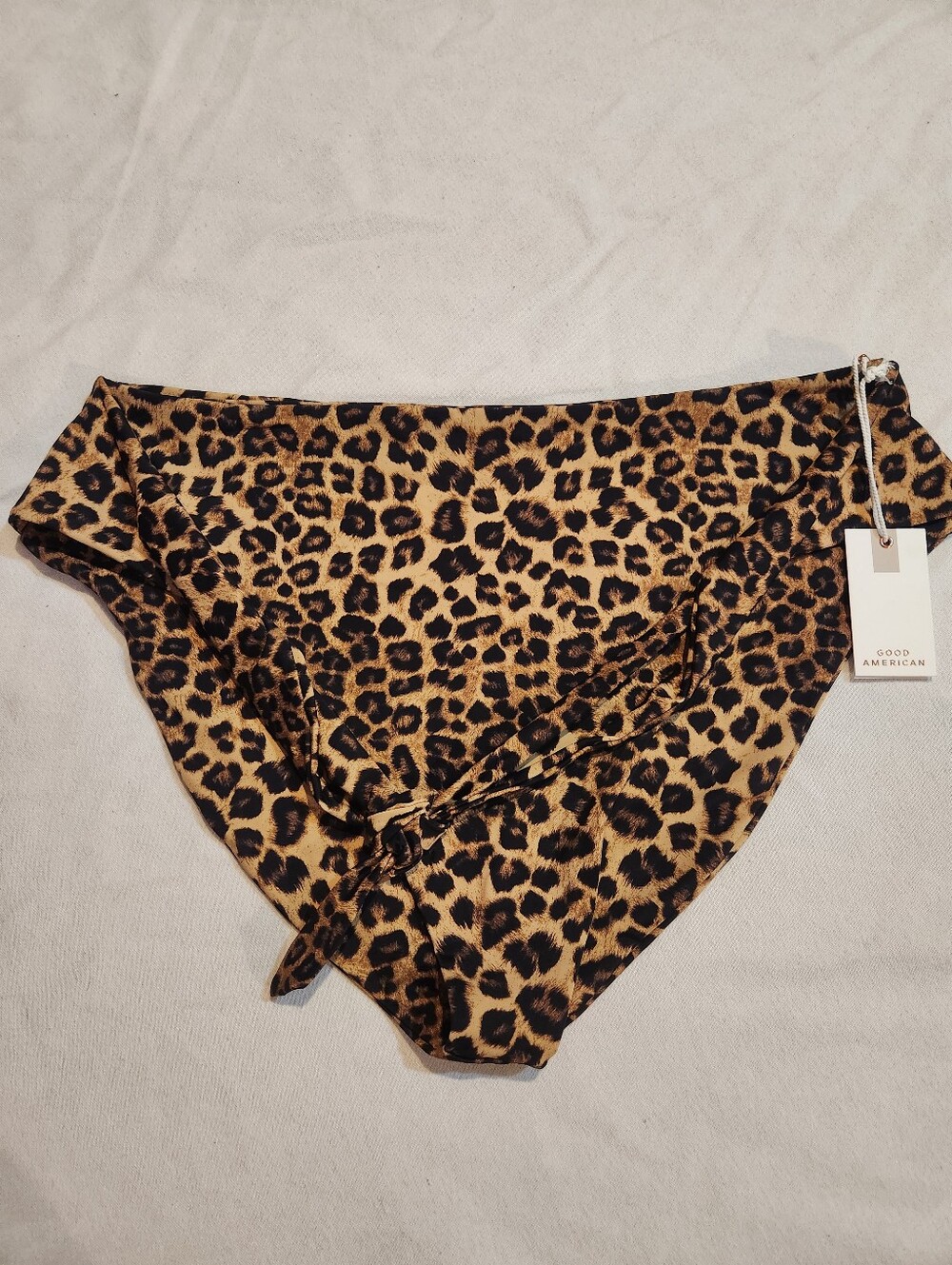 Good American Better Bikini Bottom Wrap Tie Front Leopard Print Size 7